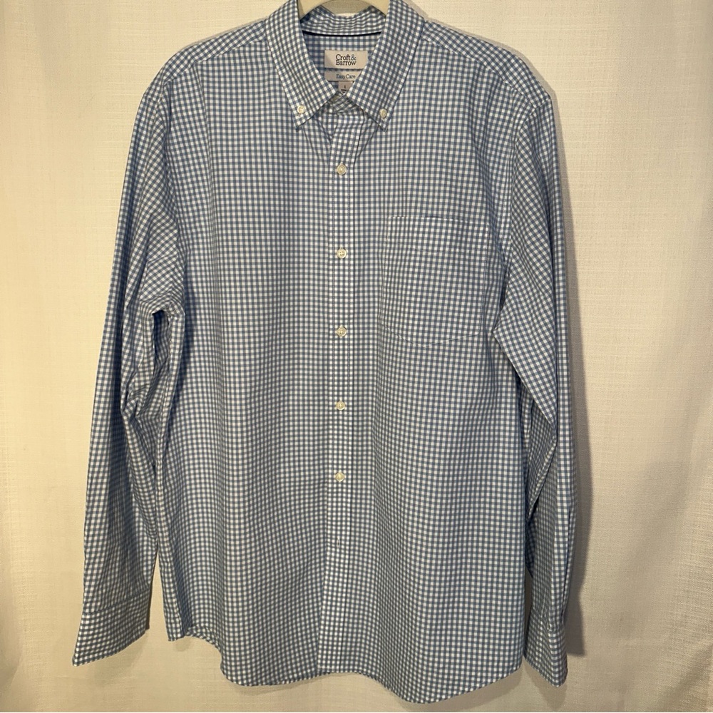 Croft & Barrow Easy Care Light Blue and White Plaid Dress Shirt Size Large